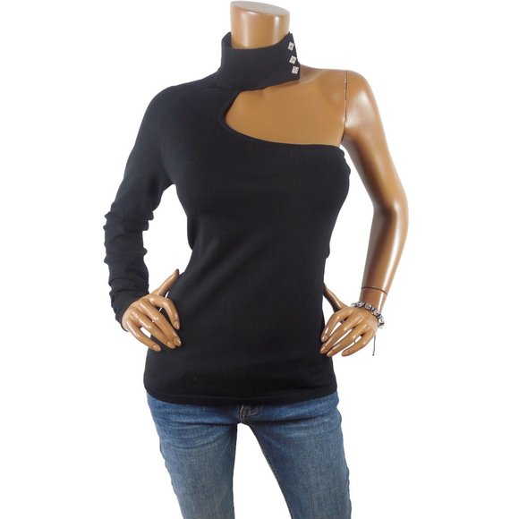 Cache Tops - *HOST PICK* CACHE Top M New $88 SILK Knit Shirt Black with Rhinestone Buttons